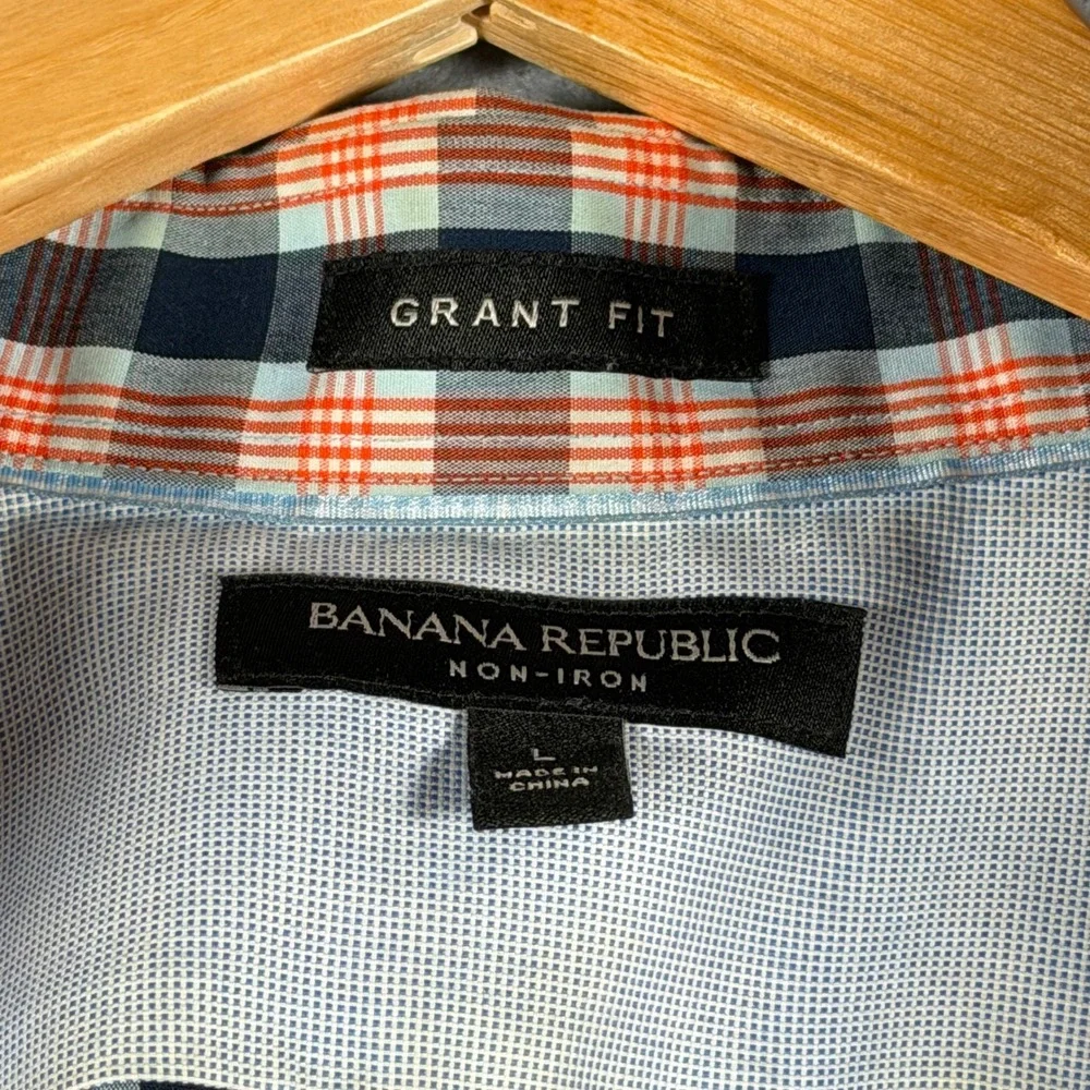 Banana Republic Grant Fit Men's Plaid Button Down Shirt Long Sleeve L Non‎ Iron